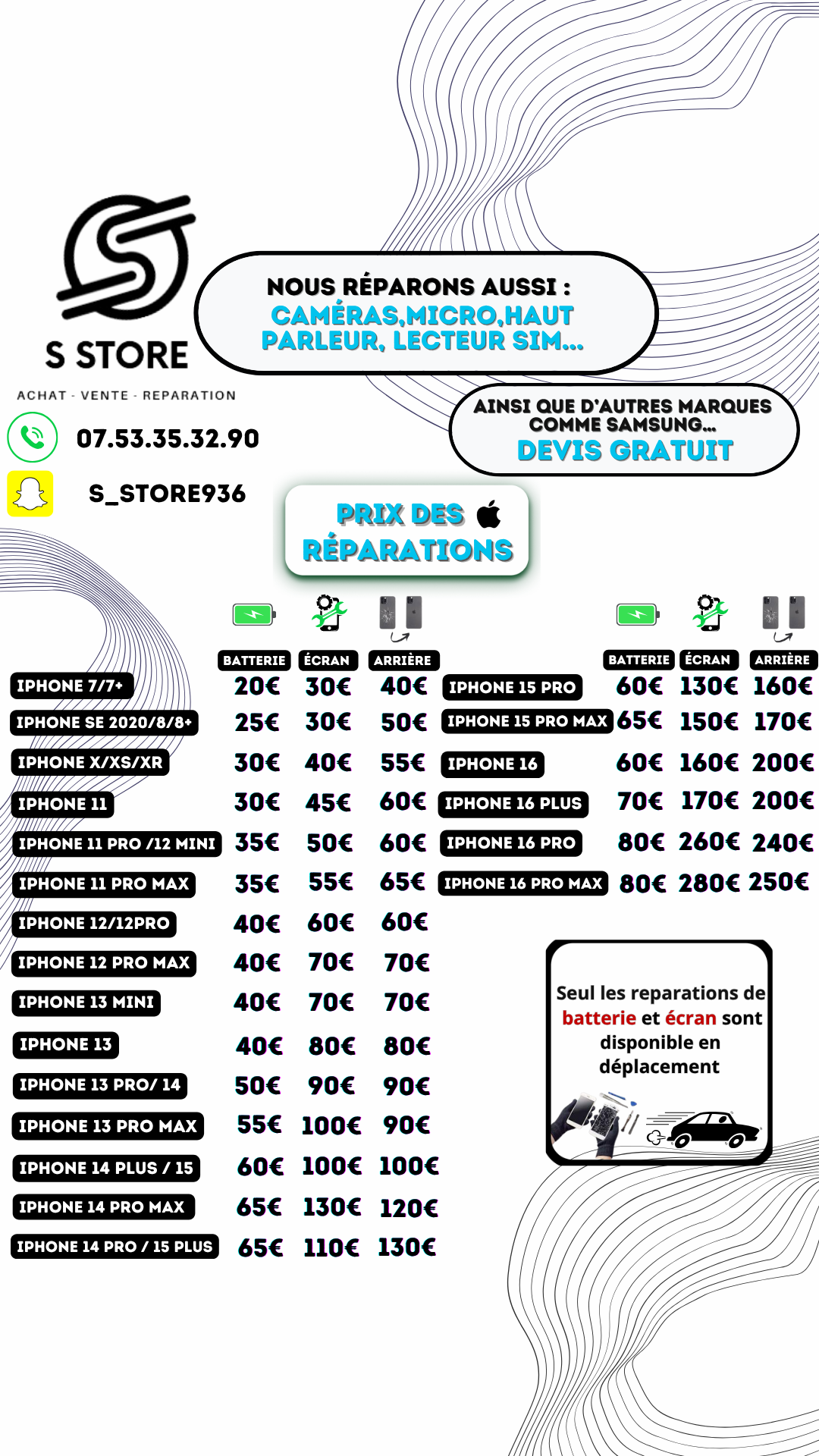 Flyer des tarifs de réparation